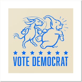 Vintage 1950's Vote Democrat Boxing Donkey (Blue) Posters and Art